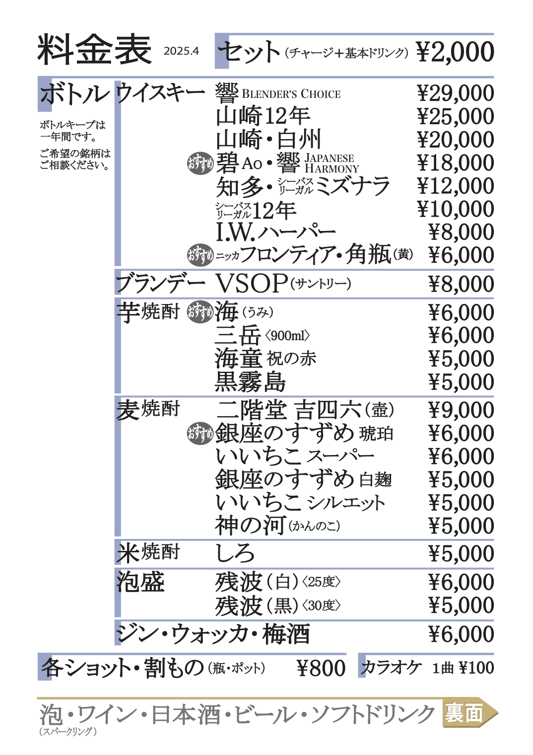 メニューと料金